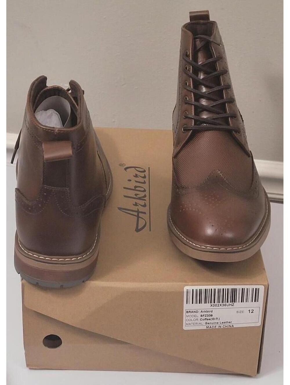 Arkbird Men's Coffee Genuine Leather Oxfords Classy Boots Shoes Size 12